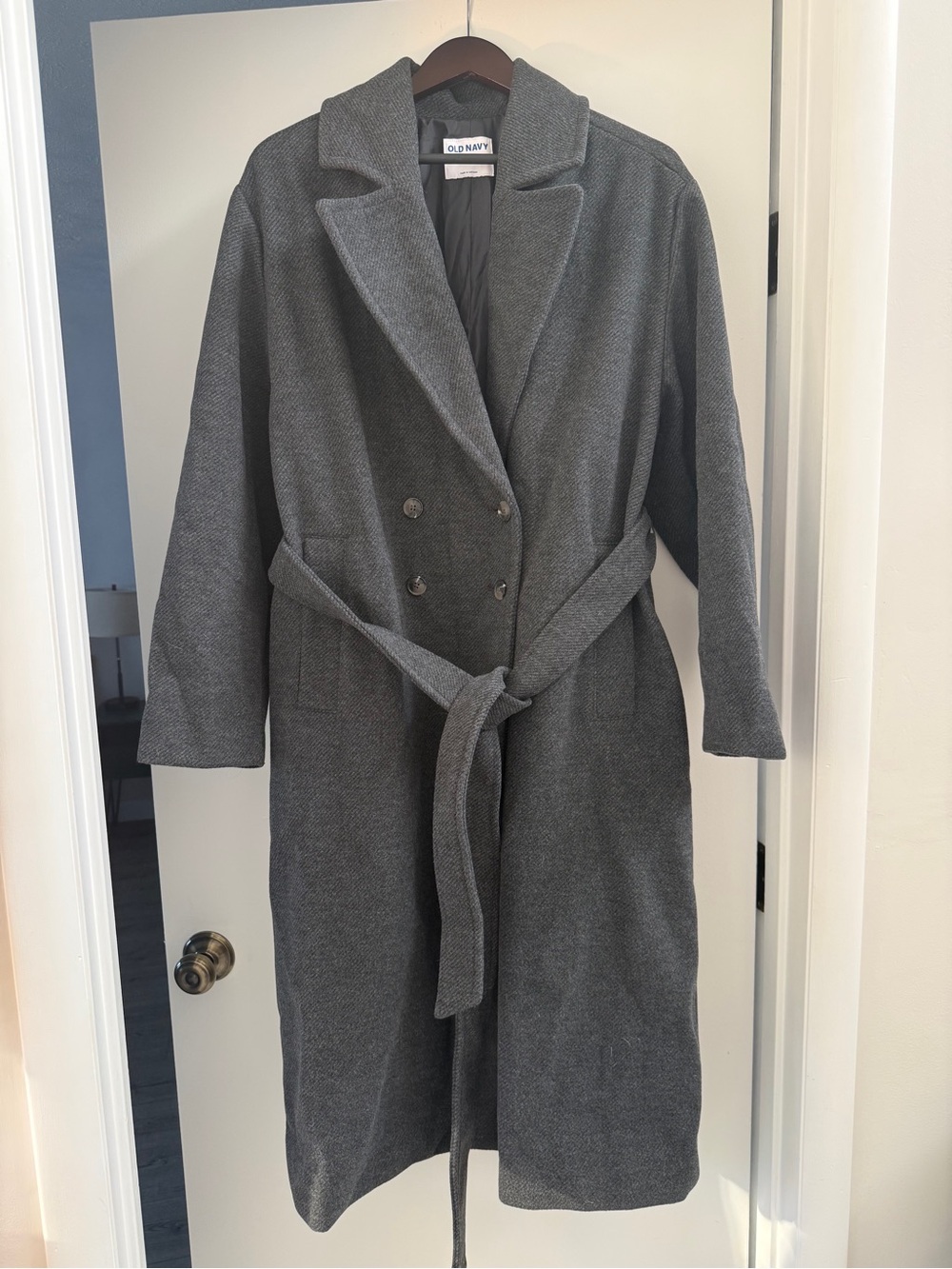 Old Navy Charcoal Gray Double-Breasted Long Belted Coat